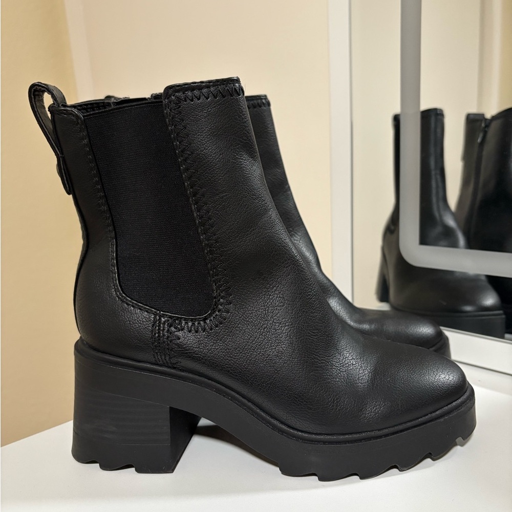 Zodiac Black Ankle Boots with Chunky Heel